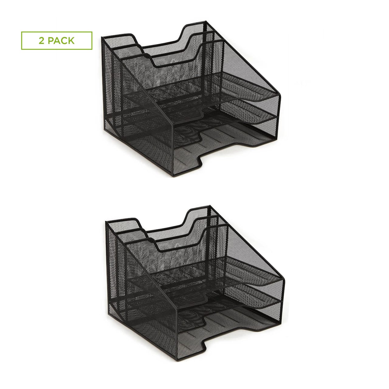 Mind Reader 2 Pack Black 3-Tiered Desk Organizer Tray